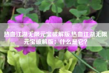 热血江湖无限元宝破解版,热血江湖无限元宝破解版：什么是它？