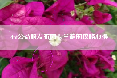 dnf公益服发布网卡兰德的攻略心得