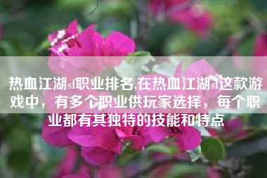热血江湖sf职业排名,在热血江湖sf这款游戏中，有多个职业供玩家选择，每个职业都有其独特的技能和特点