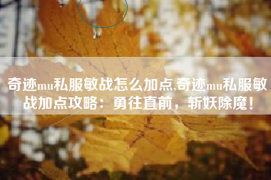 奇迹mu私服敏战怎么加点,奇迹mu私服敏战加点攻略:勇往直前,斩妖除魔!