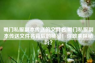 蜀门私服副本传送的文件名,蜀门私服副本传送文件名背后的秘密!你敢来探秘吗?