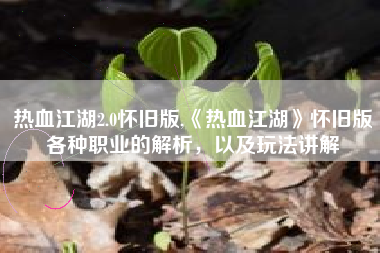 热血江湖2.0怀旧版,《热血江湖》怀旧版各种职业的解析，以及玩法讲解