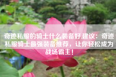 奇迹私服的骑士什么装备好,建议：奇迹私服骑士最强装备推荐，让你轻松成为战场霸主！